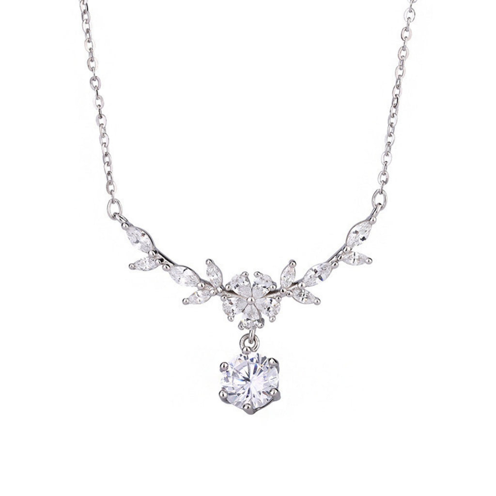 1 Carat Moissanite 925 Sterling Silver Leaf Flower Necklace - Girly Tea