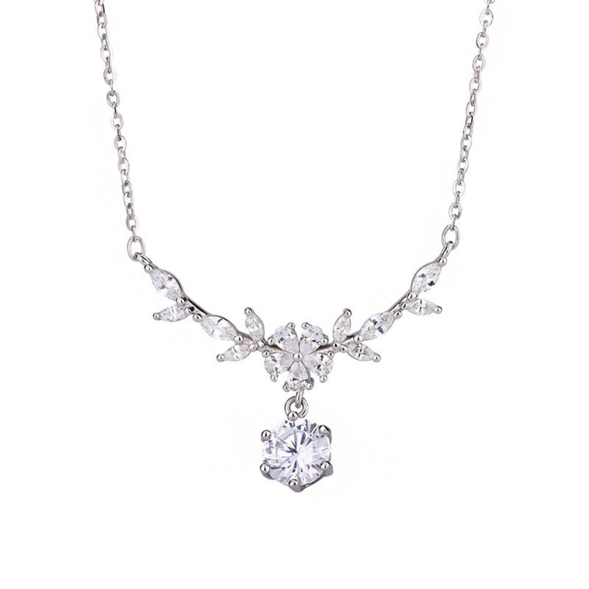 1 Carat Moissanite 925 Sterling Silver Leaf Flower Necklace - Girly Tea