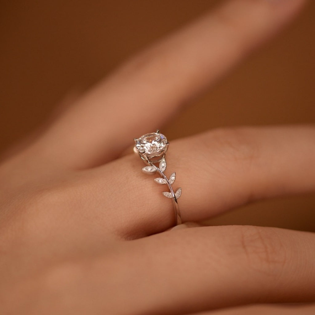 1 Carat Moissanite 925 Sterling Silver Leaf Ring - Girly Tea