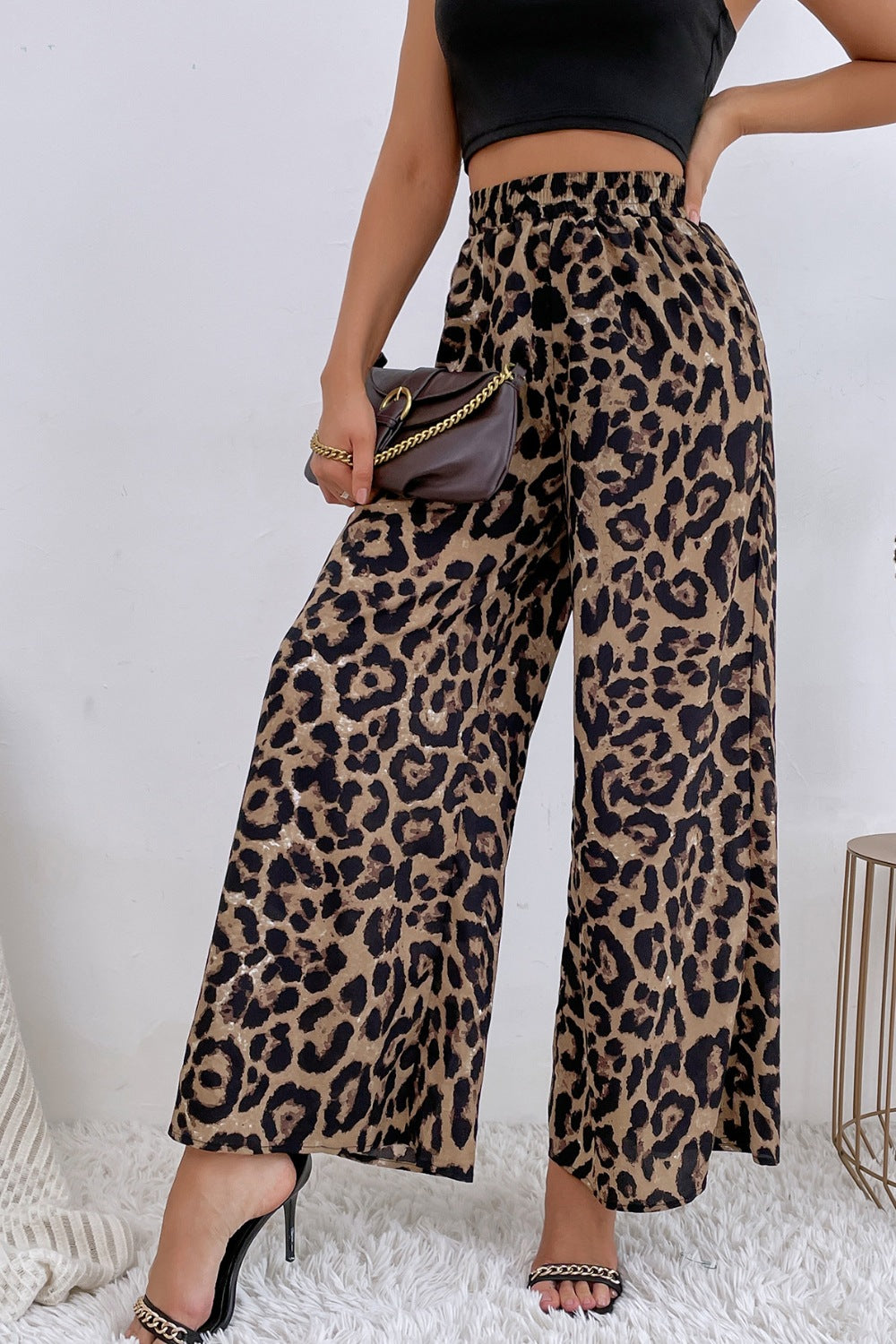 Leopard High Waist Wide Leg Pants - Girly Tea