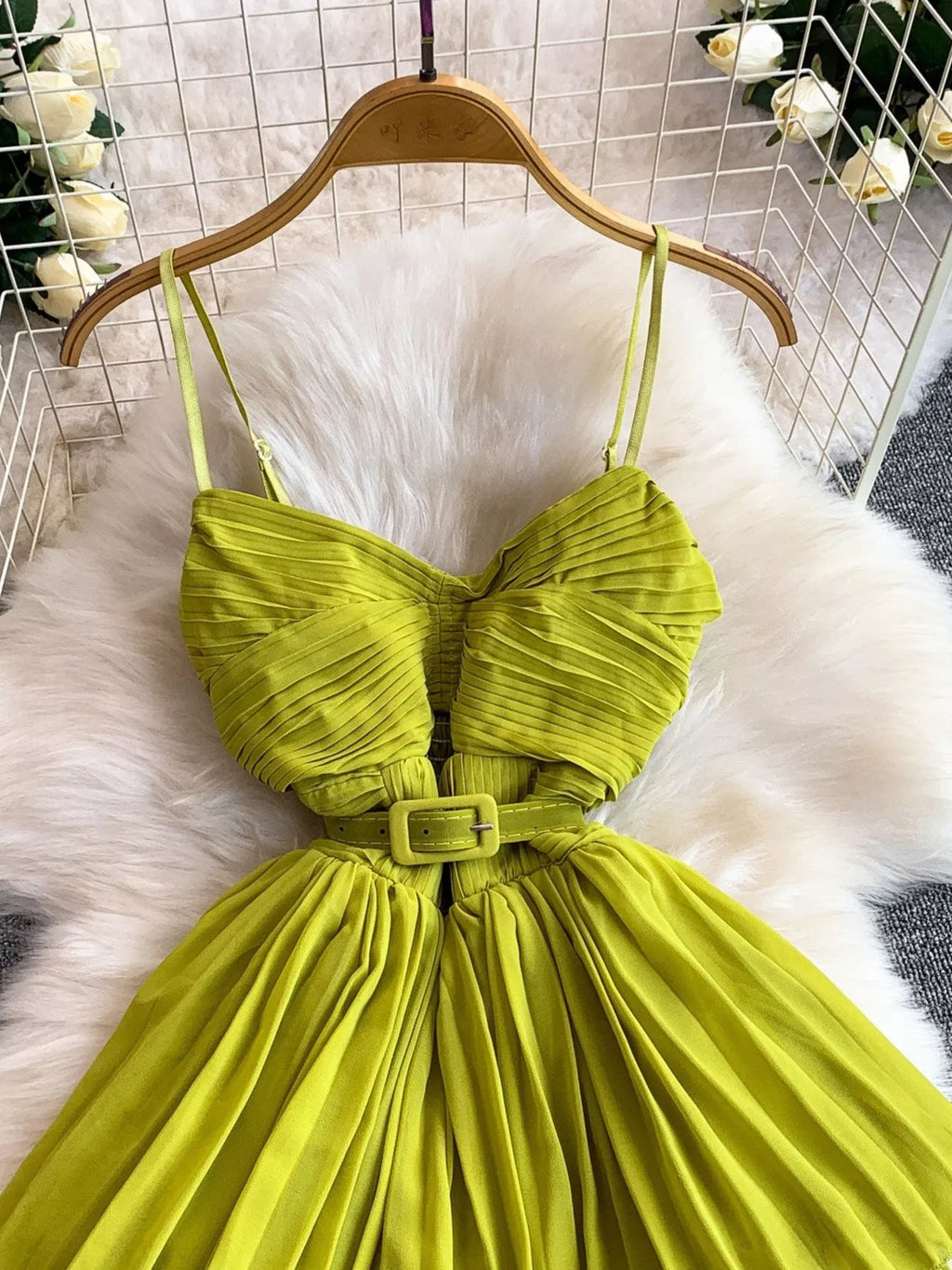 Pleated Layered Spaghetti Strap Midi Dress - Girly Tea