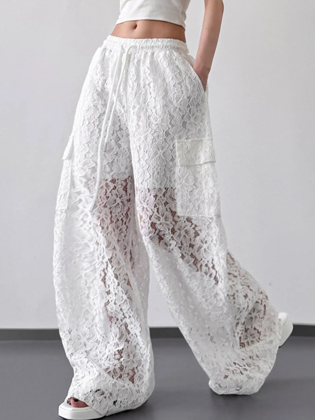 Lace Wide Leg Pants - Girly Tea