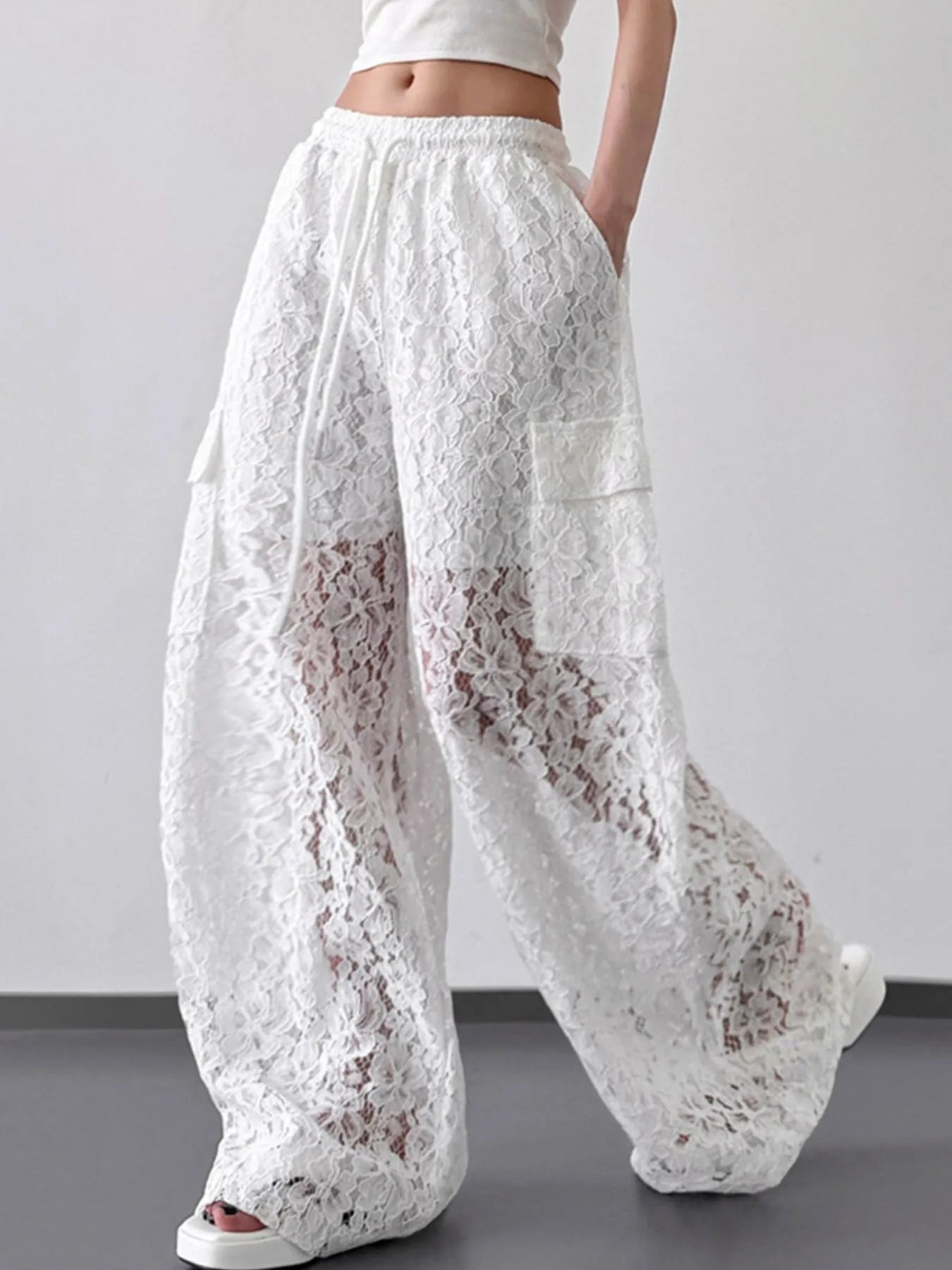 Lace Wide Leg Pants - Girly Tea