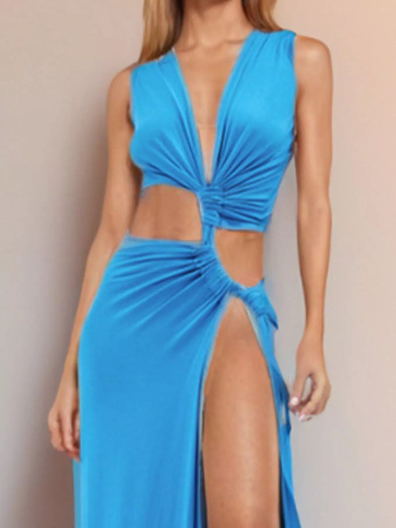 Deep V-Neck High Slit Maxi Dress - Girly Tea