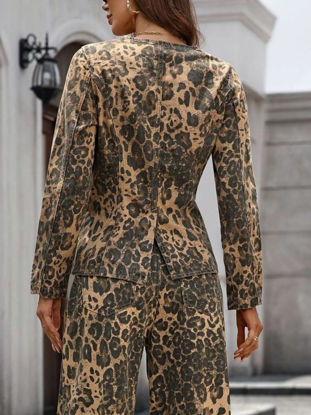 Leopard Button Up Long Sleeve Denim Shirt - Girly Tea