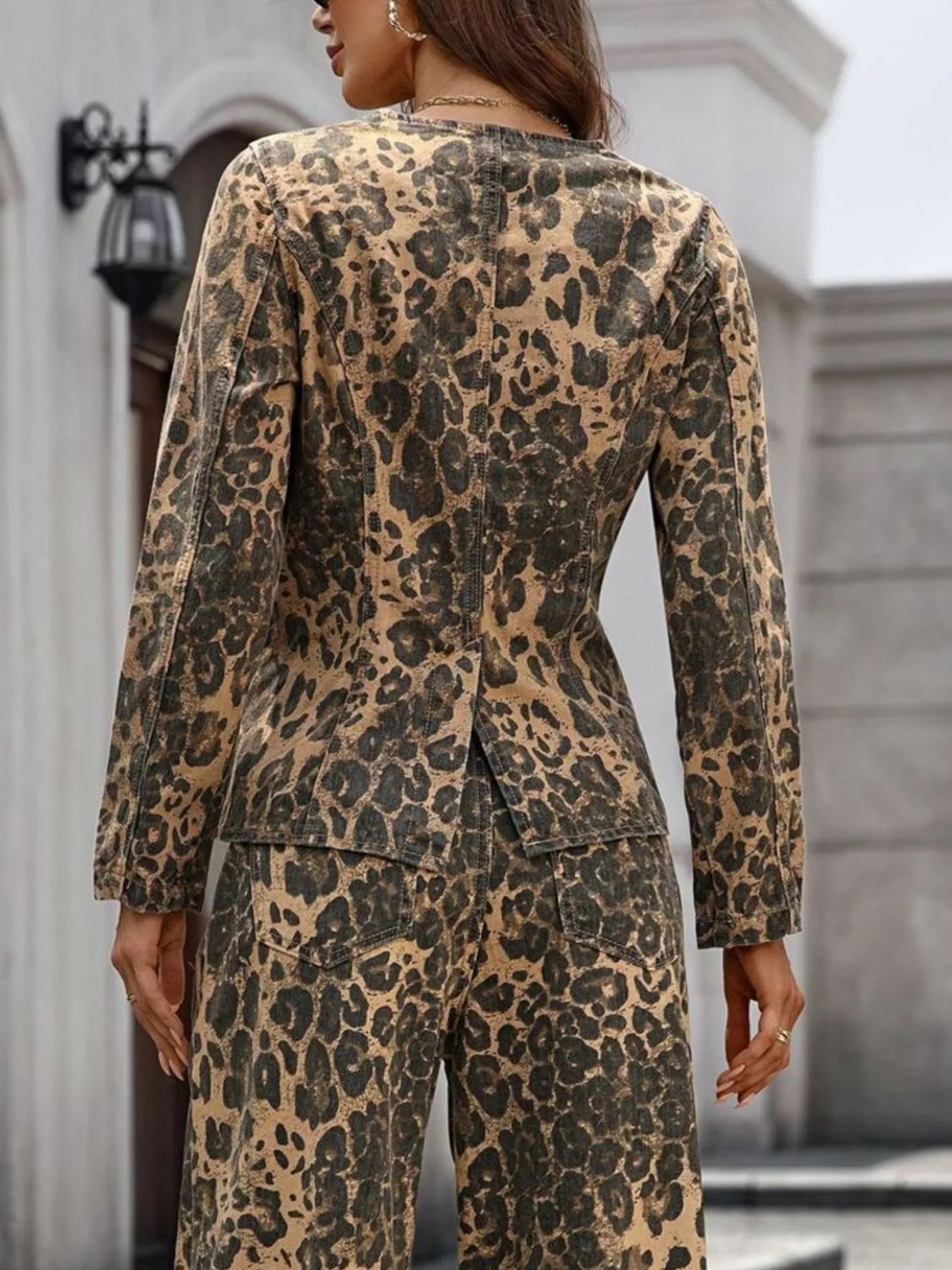 Leopard Button Up Long Sleeve Denim Shirt - Girly Tea