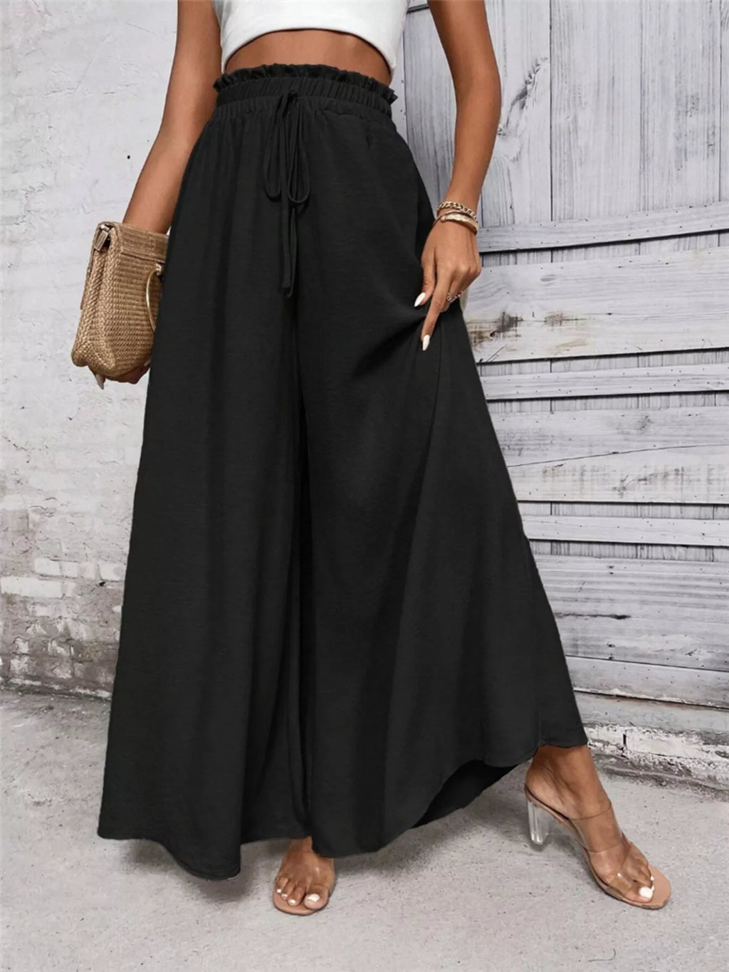 Frill Wide Leg Pants - Girly Tea