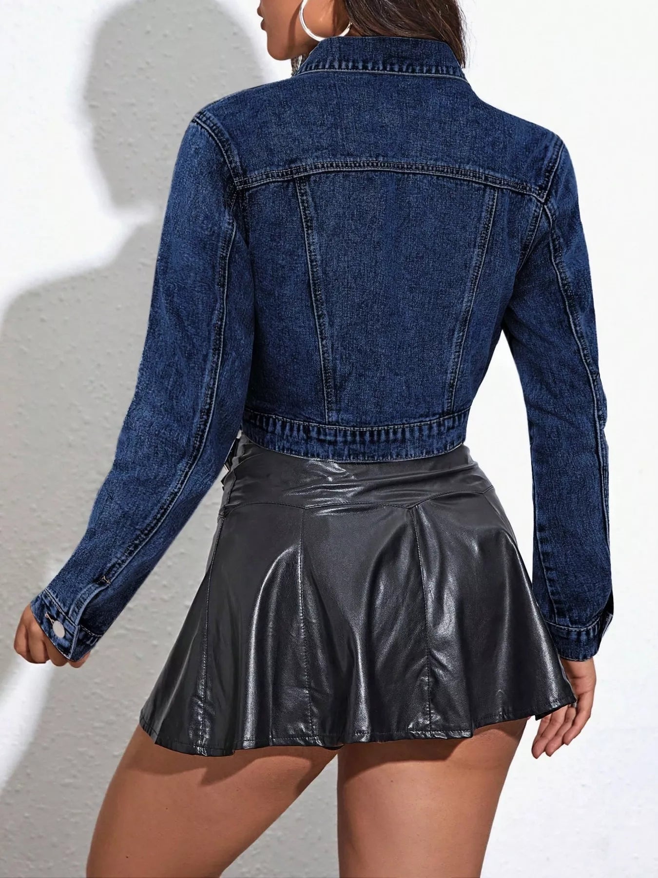 Cropped Button Up Denim Jacket - Girly Tea