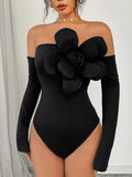 Flower Off-Shoulder Long Sleeve Bodysuit - Girly Tea