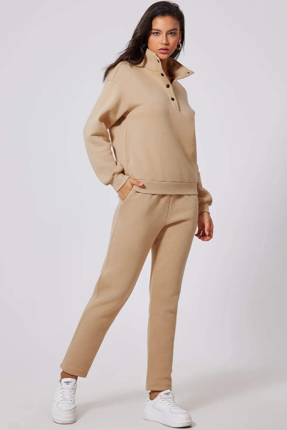 Half Snap Turtleneck Top and Pants Active Set - Girly Tea