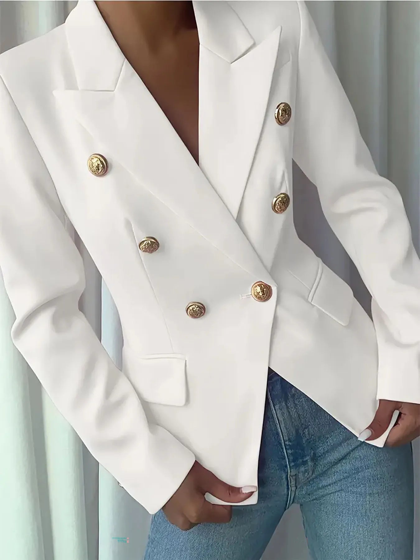 Decor Button Lapel Collar Blazer - Girly Tea