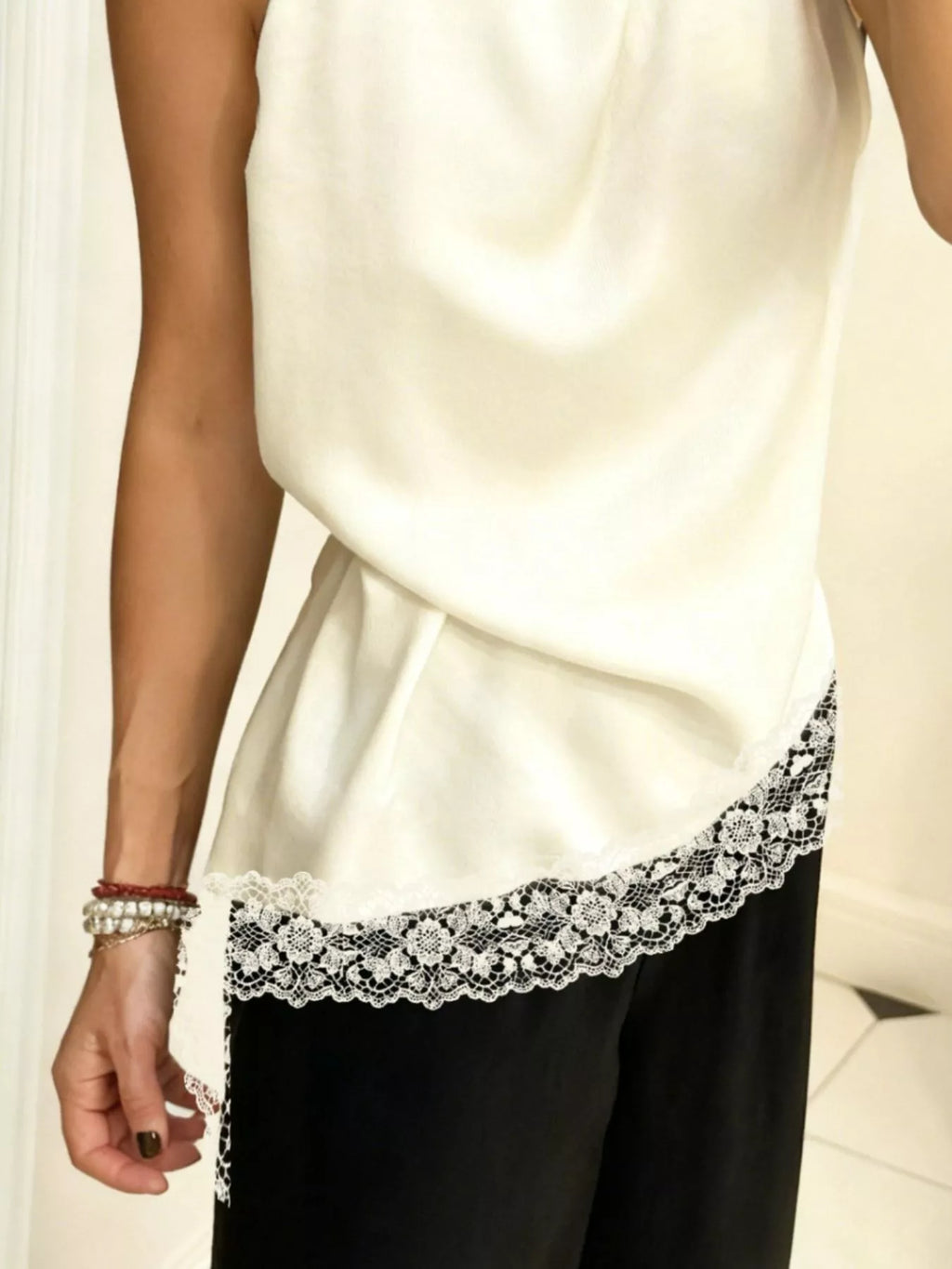 High Neck Lace Trim Cami - Girly Tea