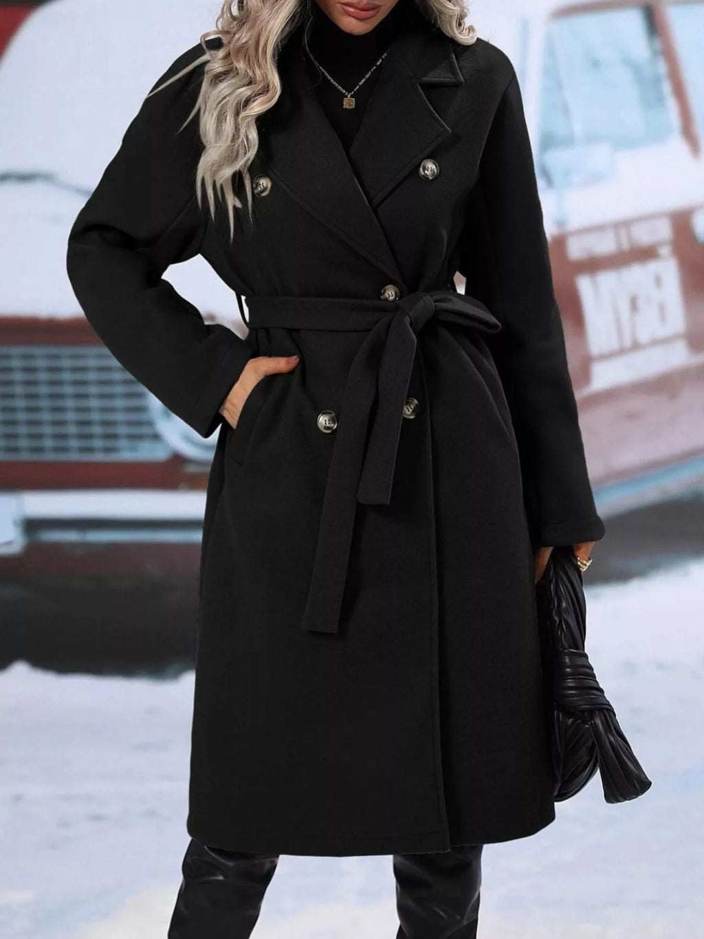 Double-Breasted Tie Waist Coat - Girly Tea