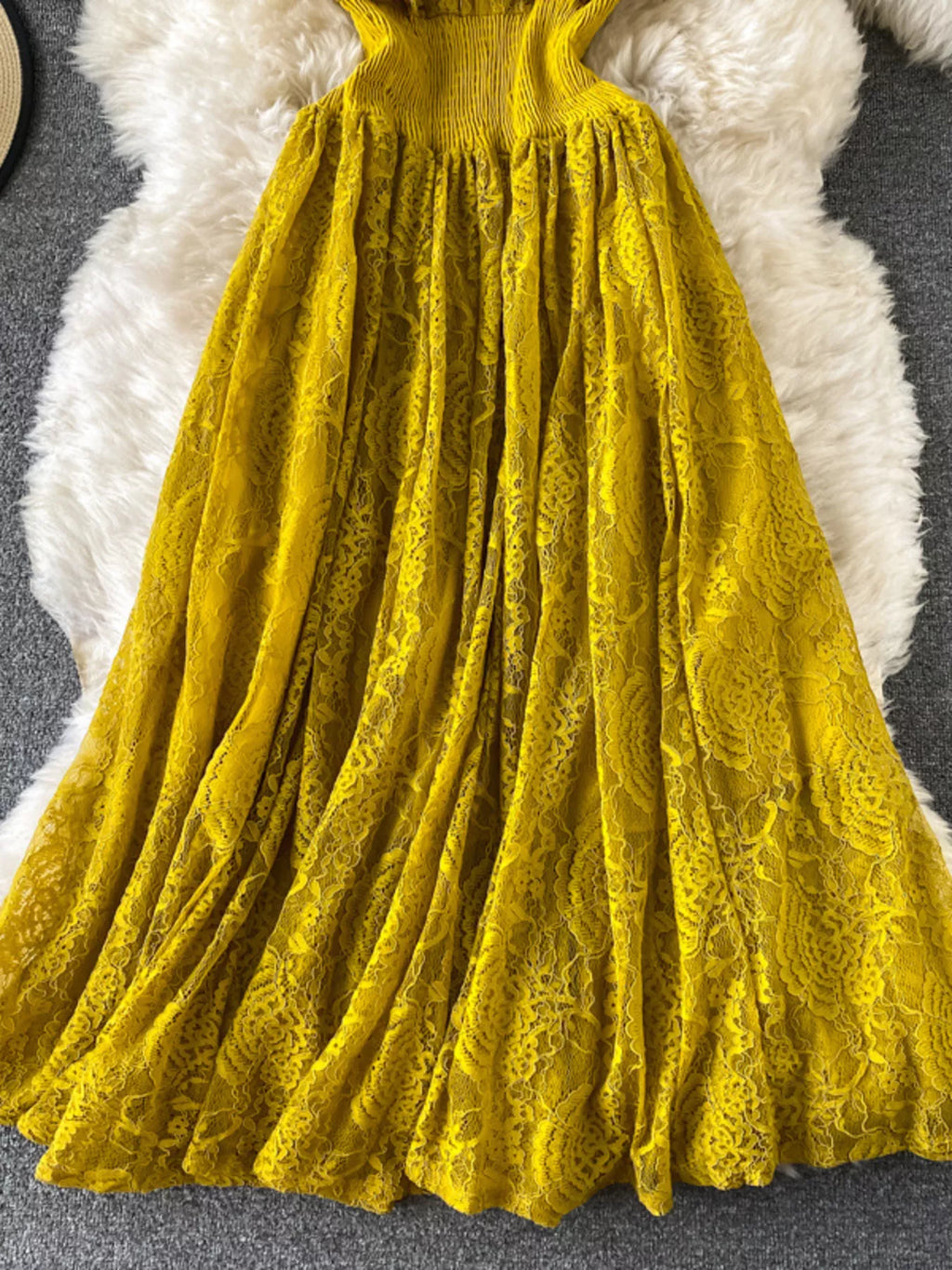 Ruffled Mock Neck Lace Maxi Dress - Girly Tea