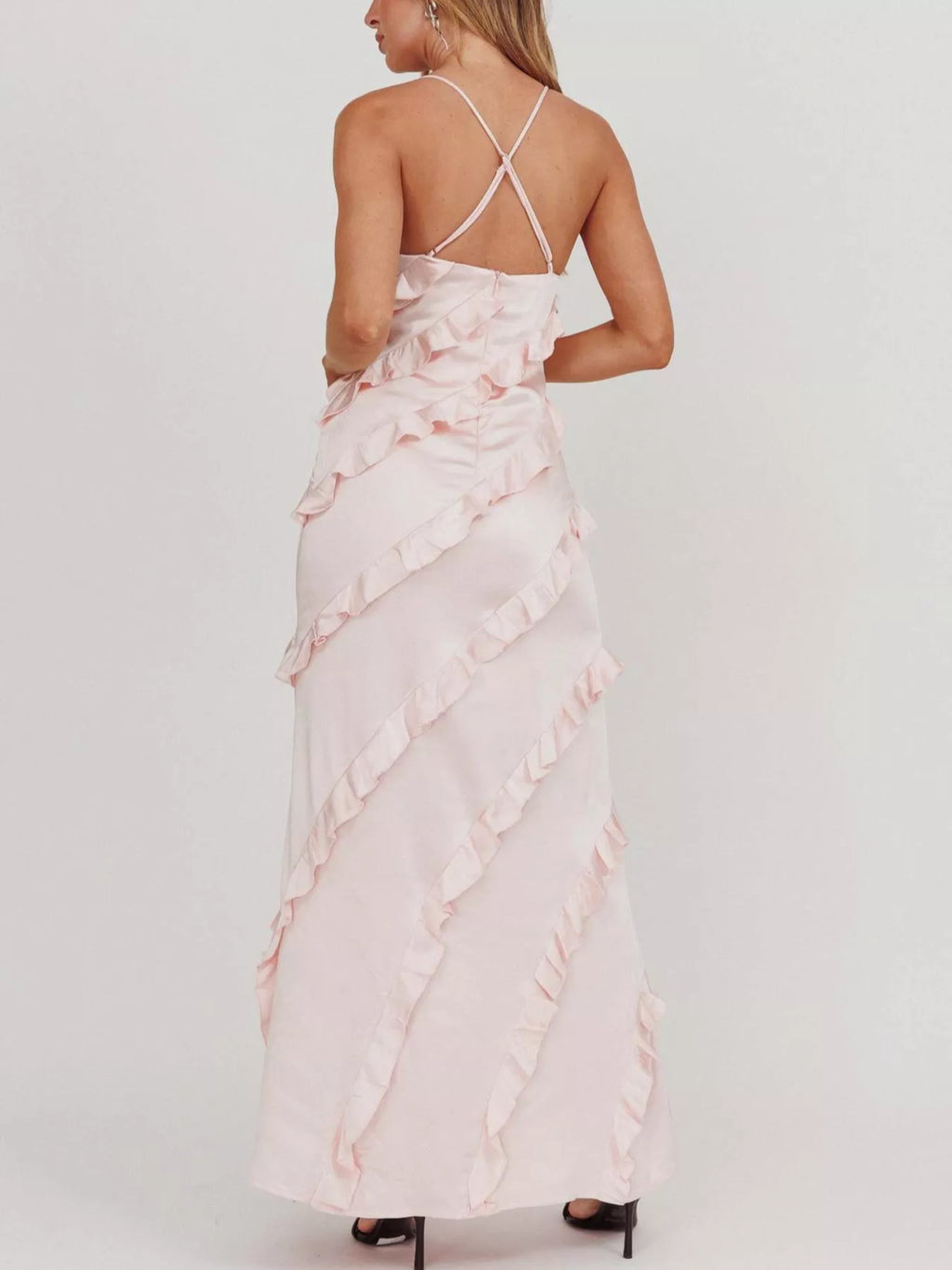 Ruffled Spaghetti Strap Maxi Dress - Girly Tea