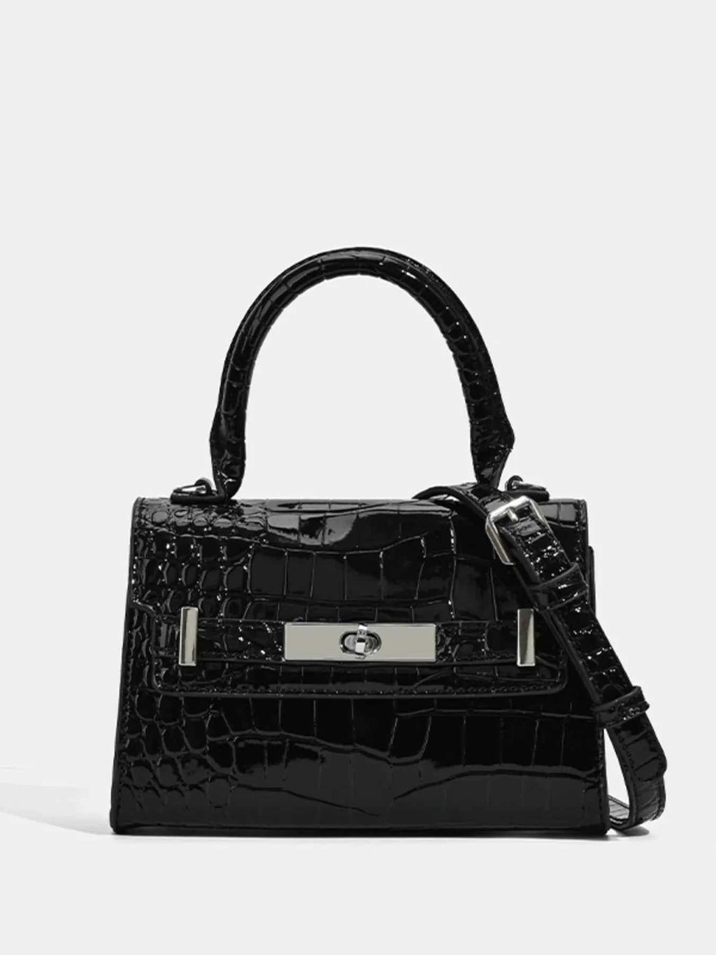 Croc-Embossed Top Handle Handbag