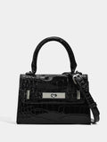 Croc-Embossed Top Handle Handbag