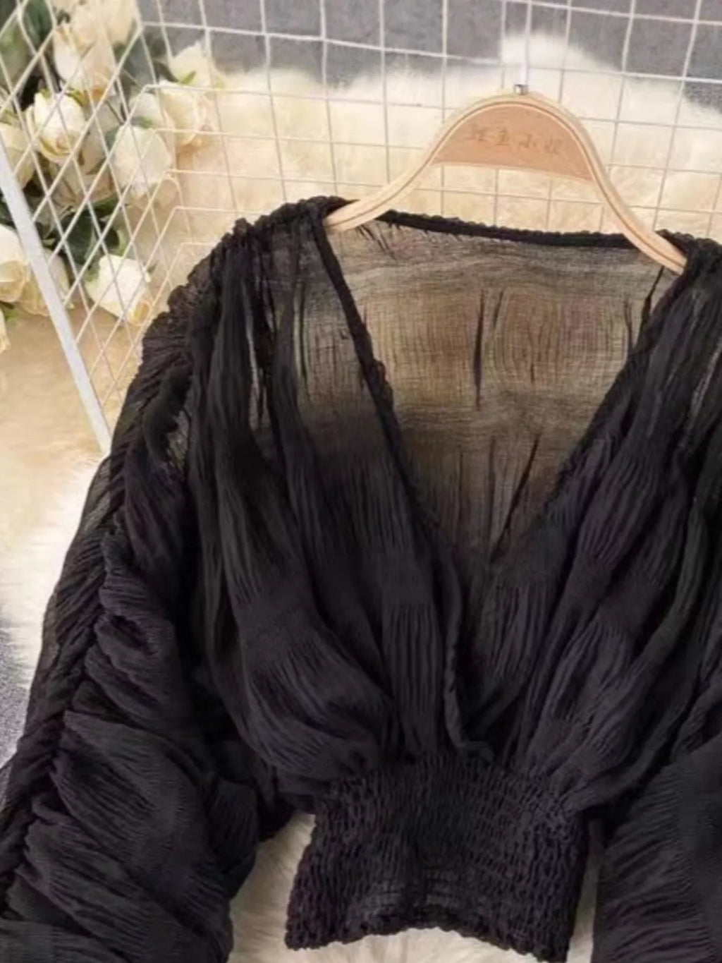 Smocked Ruched Long Sleeve Blouse - Girly Tea