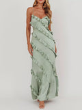 Ruffled Spaghetti Strap Maxi Dress - Girly Tea
