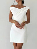 Elegant Off-Shoulder Draped Mini Dress - Girly Tea
