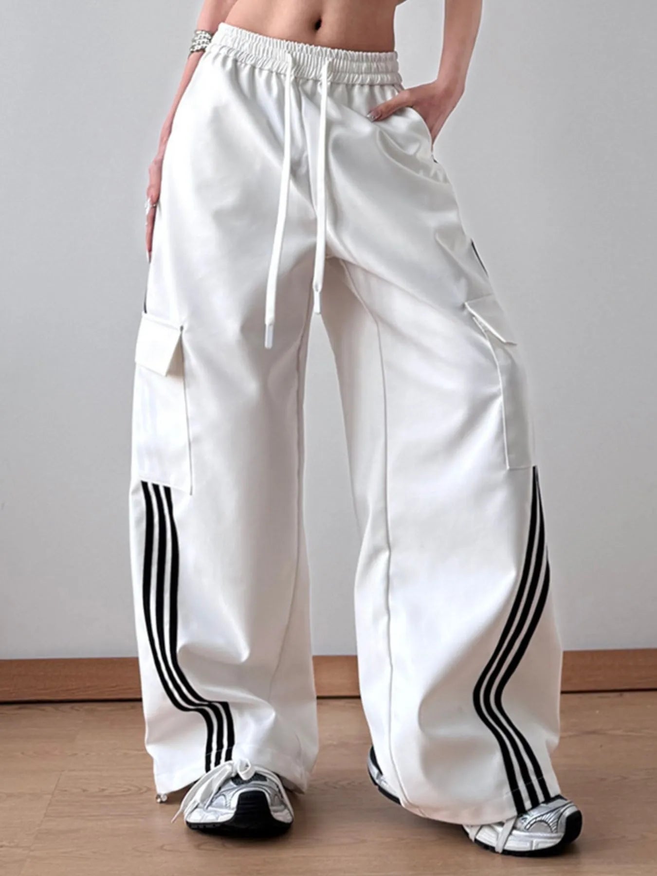 Striped Wide Leg Cargo Pants - Girly Tea