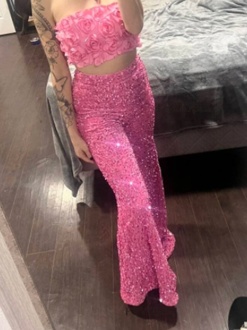 Sequin Embellished Wide Leg Pants - Girly Tea