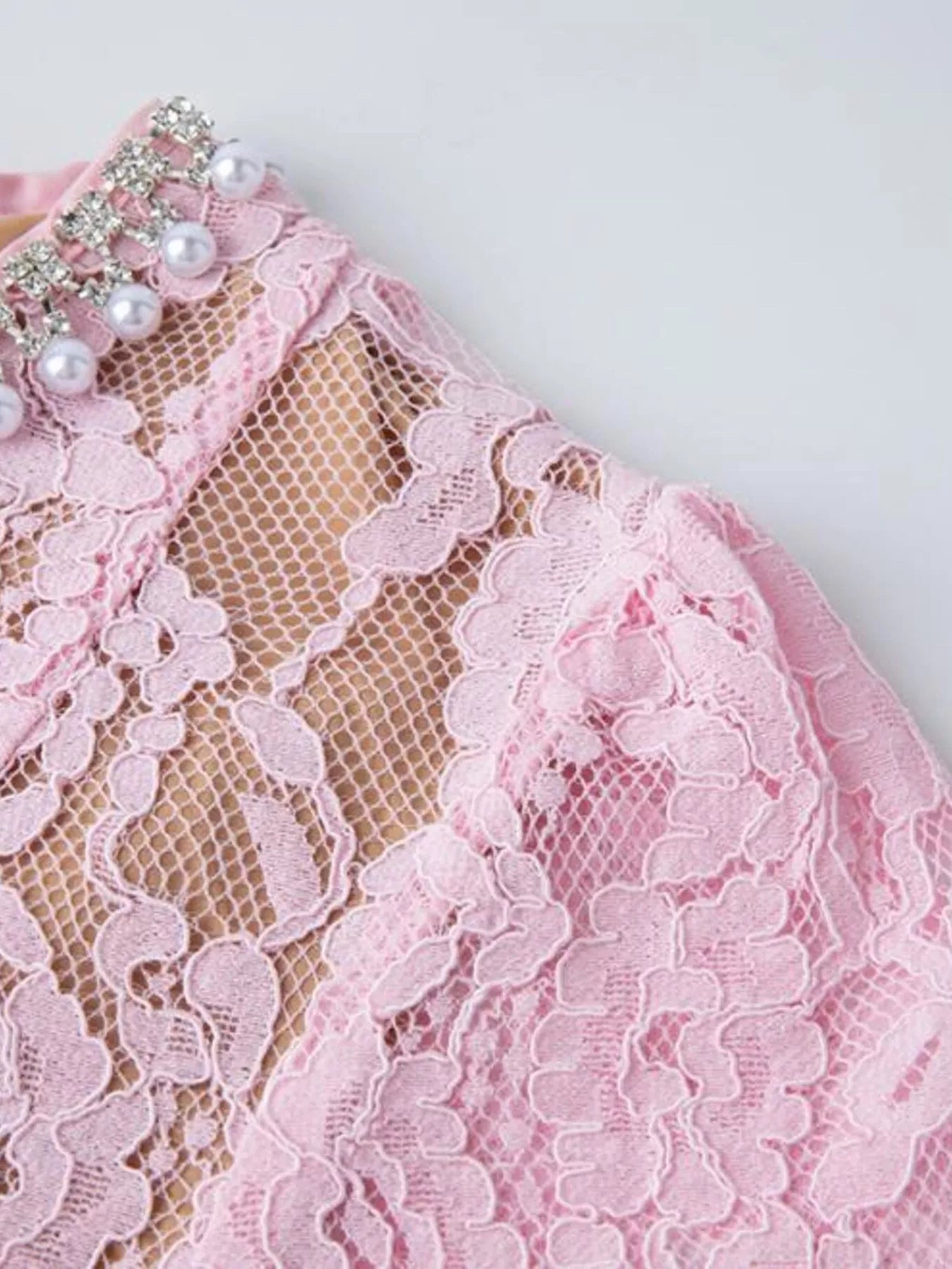 Lace Pearl Neckline Midi Dress - Girly Tea