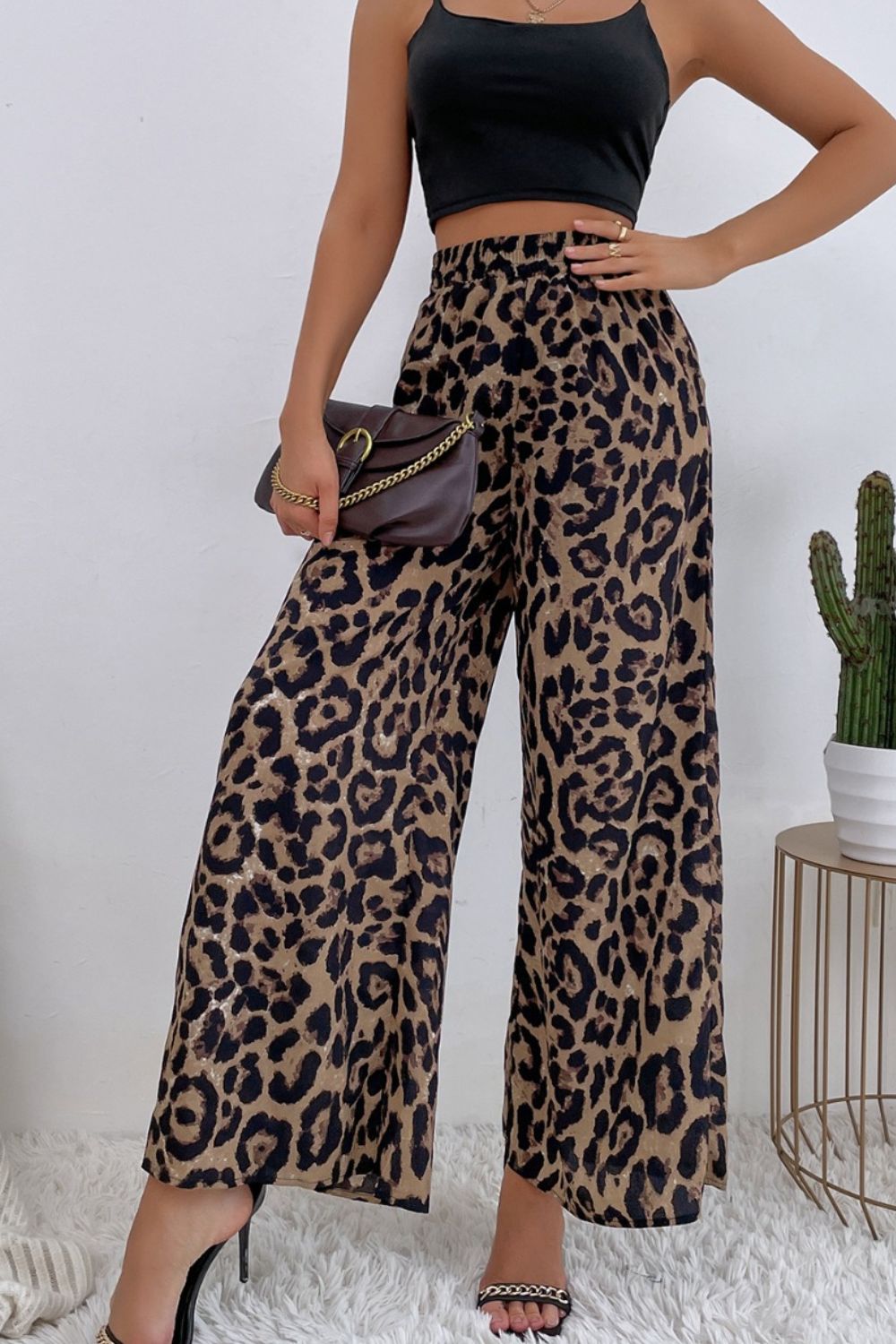 Leopard High Waist Wide Leg Pants - Girly Tea