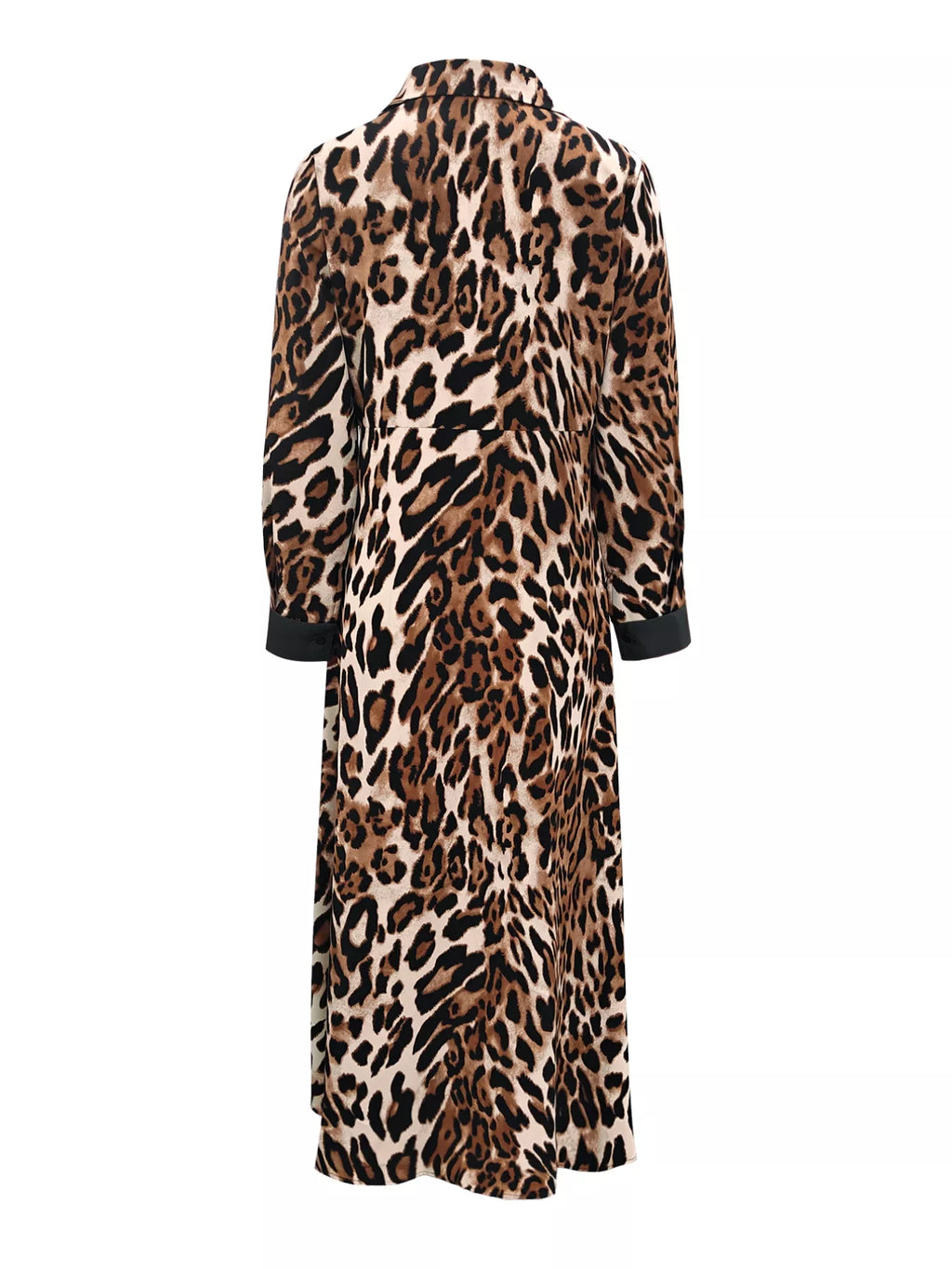 Leopard Print Long Sleeve Shirt Dress with Contrast Trim - Girly Tea