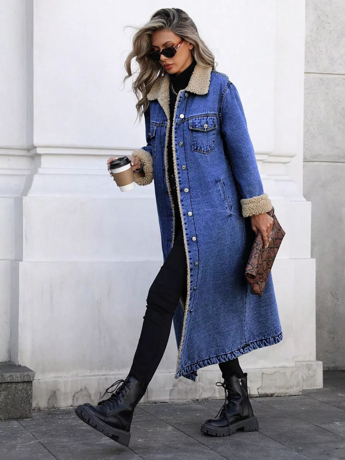 Sherpa Lined Longline Denim Jacket - Girly Tea