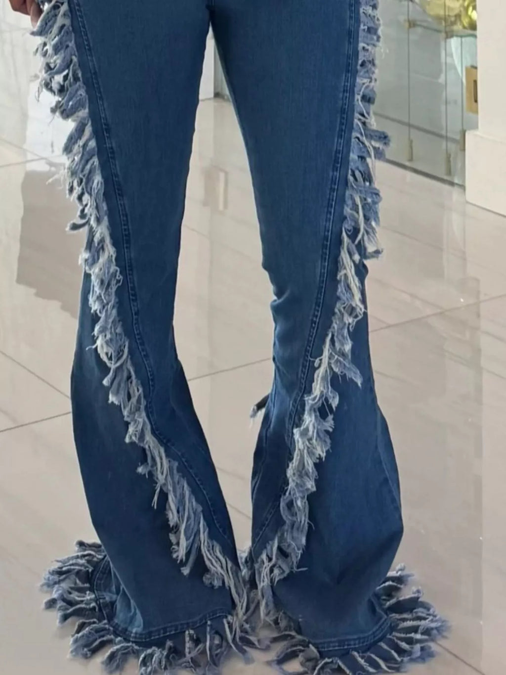 Frayed Trim High Waist Flare Jeans - Girly Tea