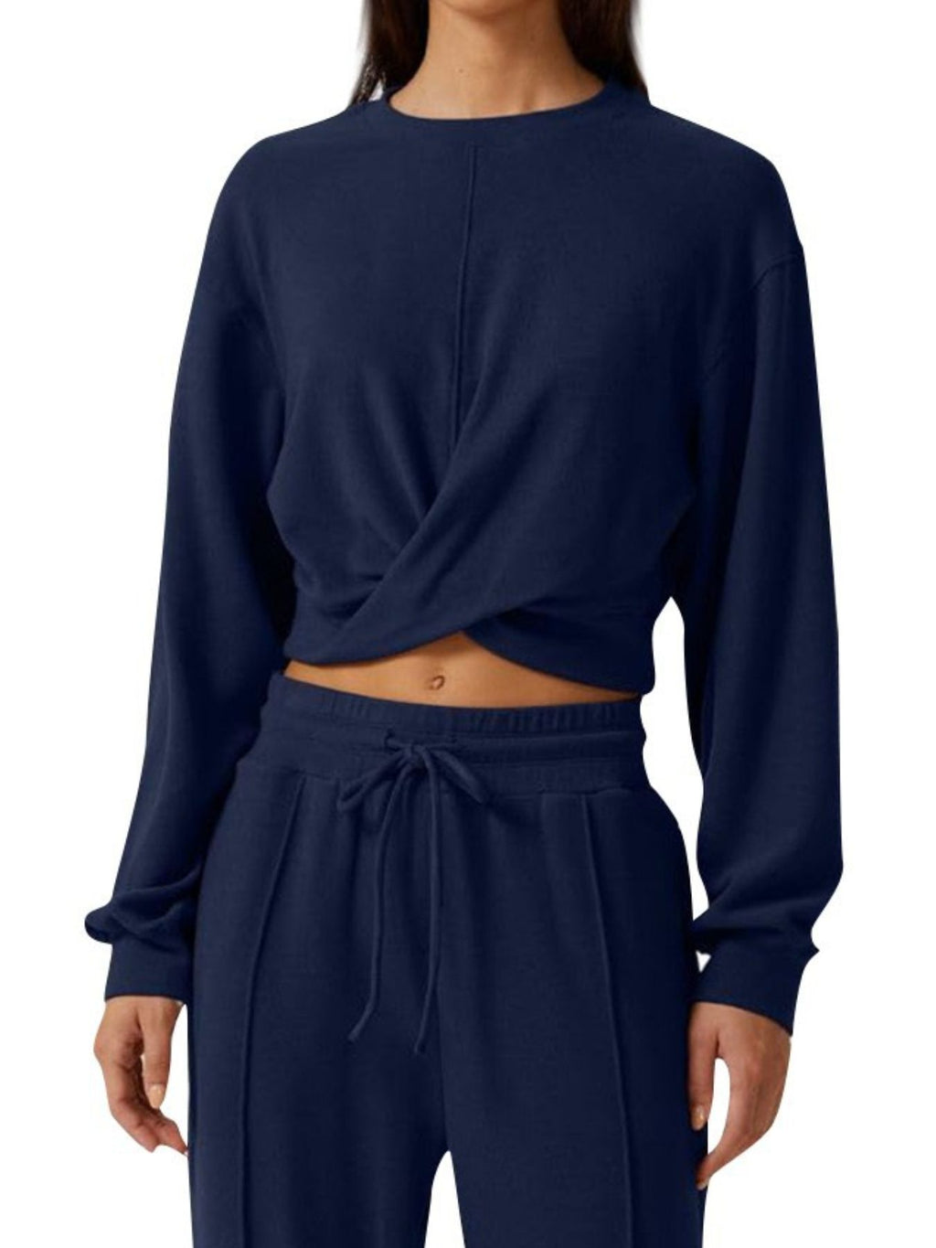 Twist-Front Long Sleeve Top and Pants Set - Girly Tea