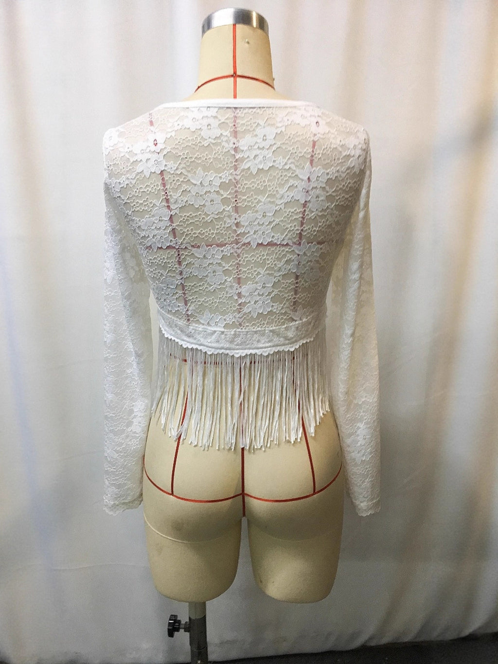Full Size Fringe Hem Lace Long Sleeve Top Plus Size - Girly Tea