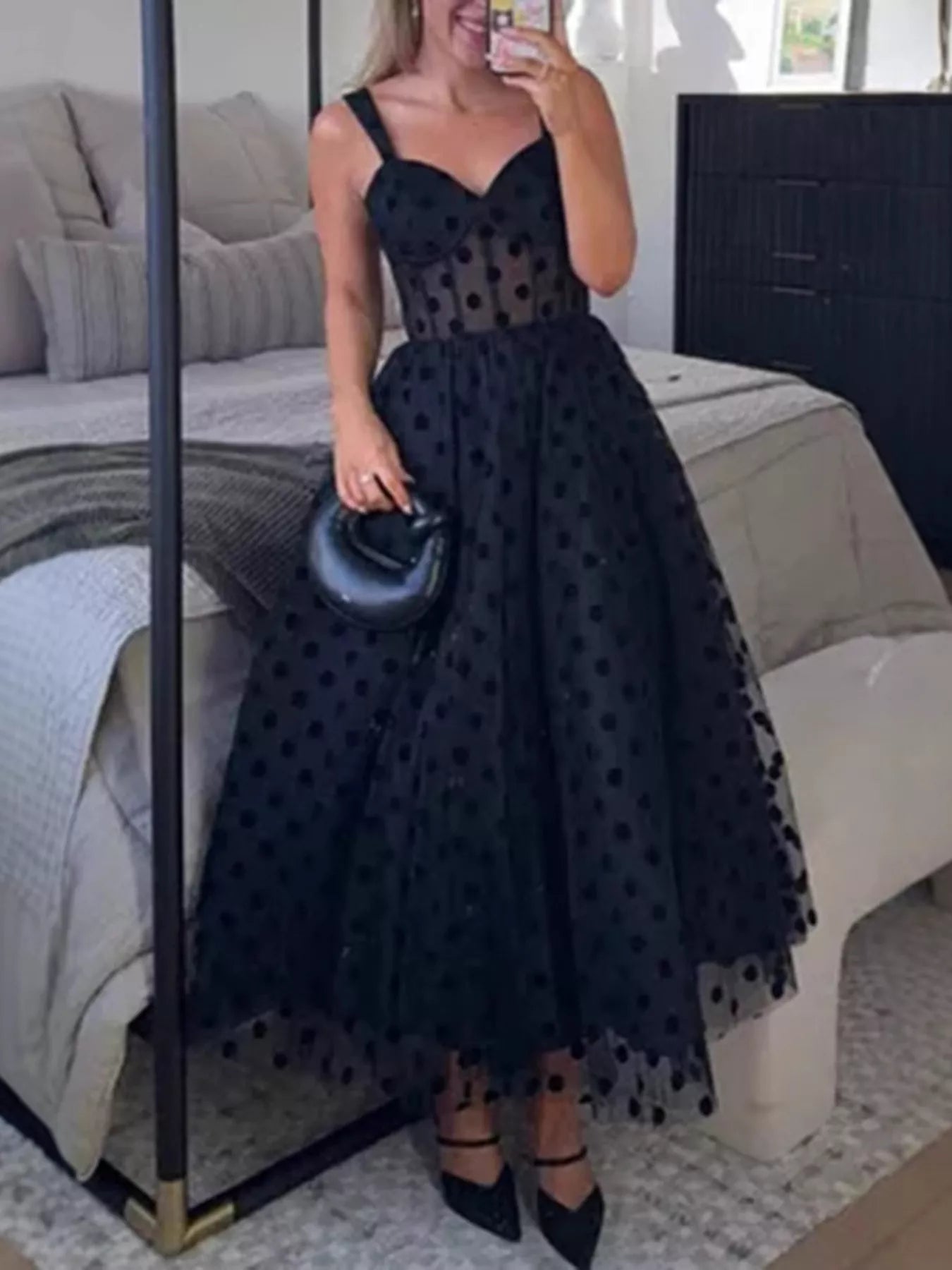 Polka Dot Tulle Sleeveless Midi Dress - Girly Tea