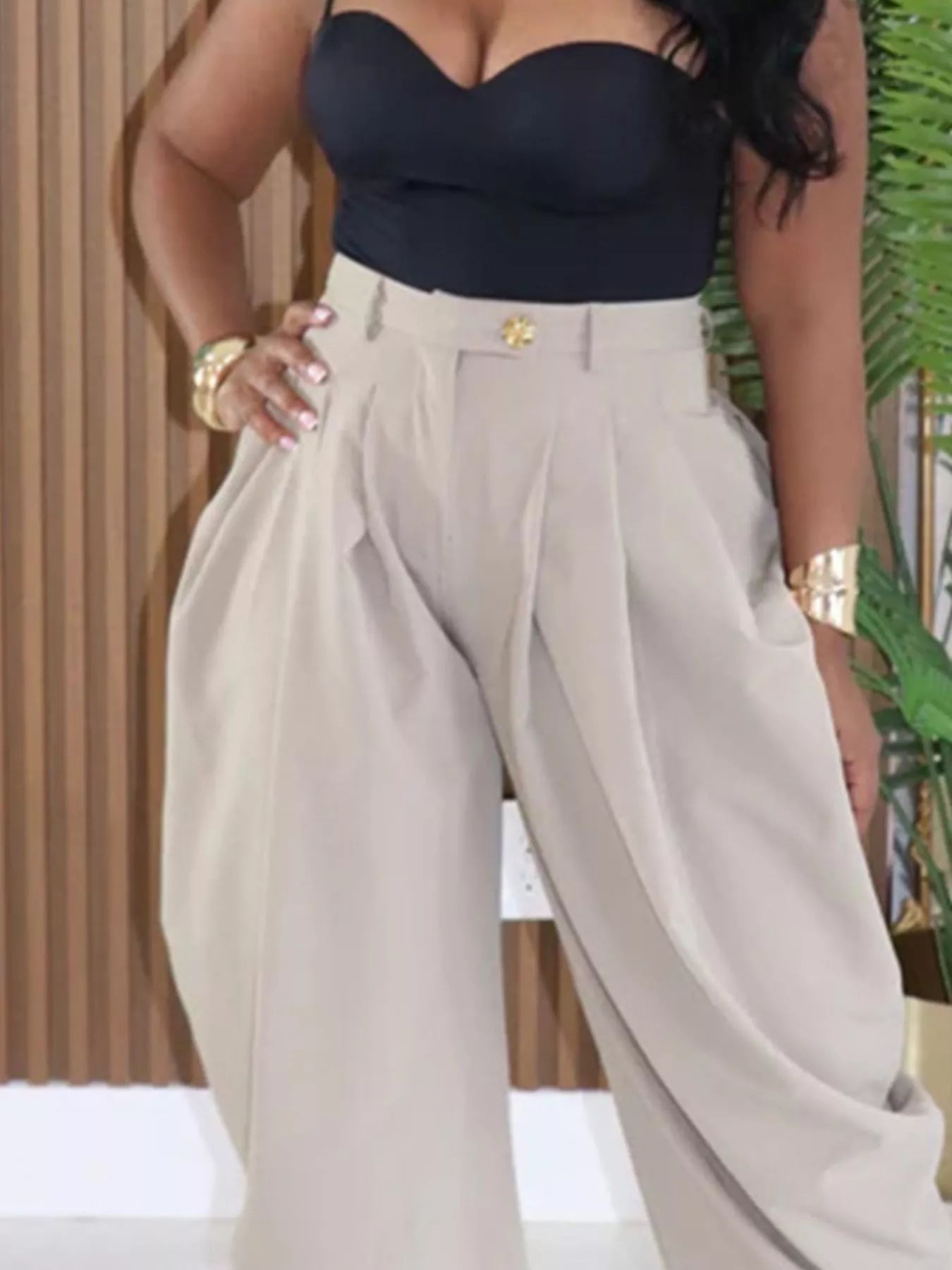 High-Waisted Wide Leg Pleated Pants - Girly Tea