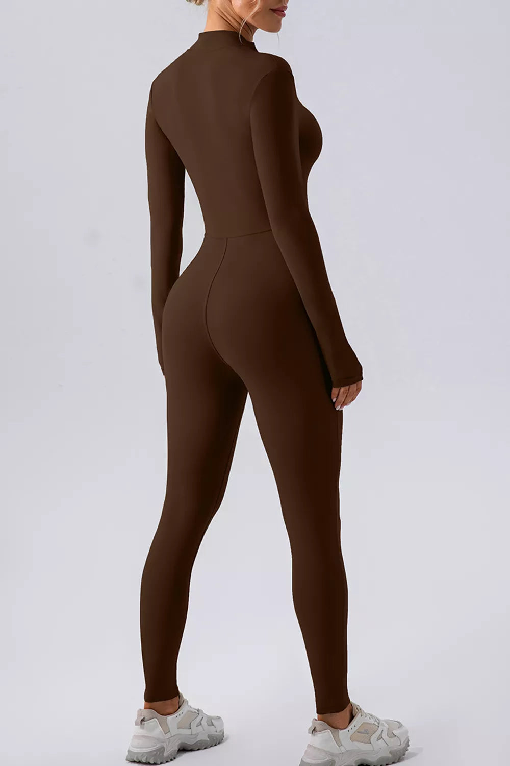 Half Zip Mock Neck Active Jumpsuit - Girly Tea