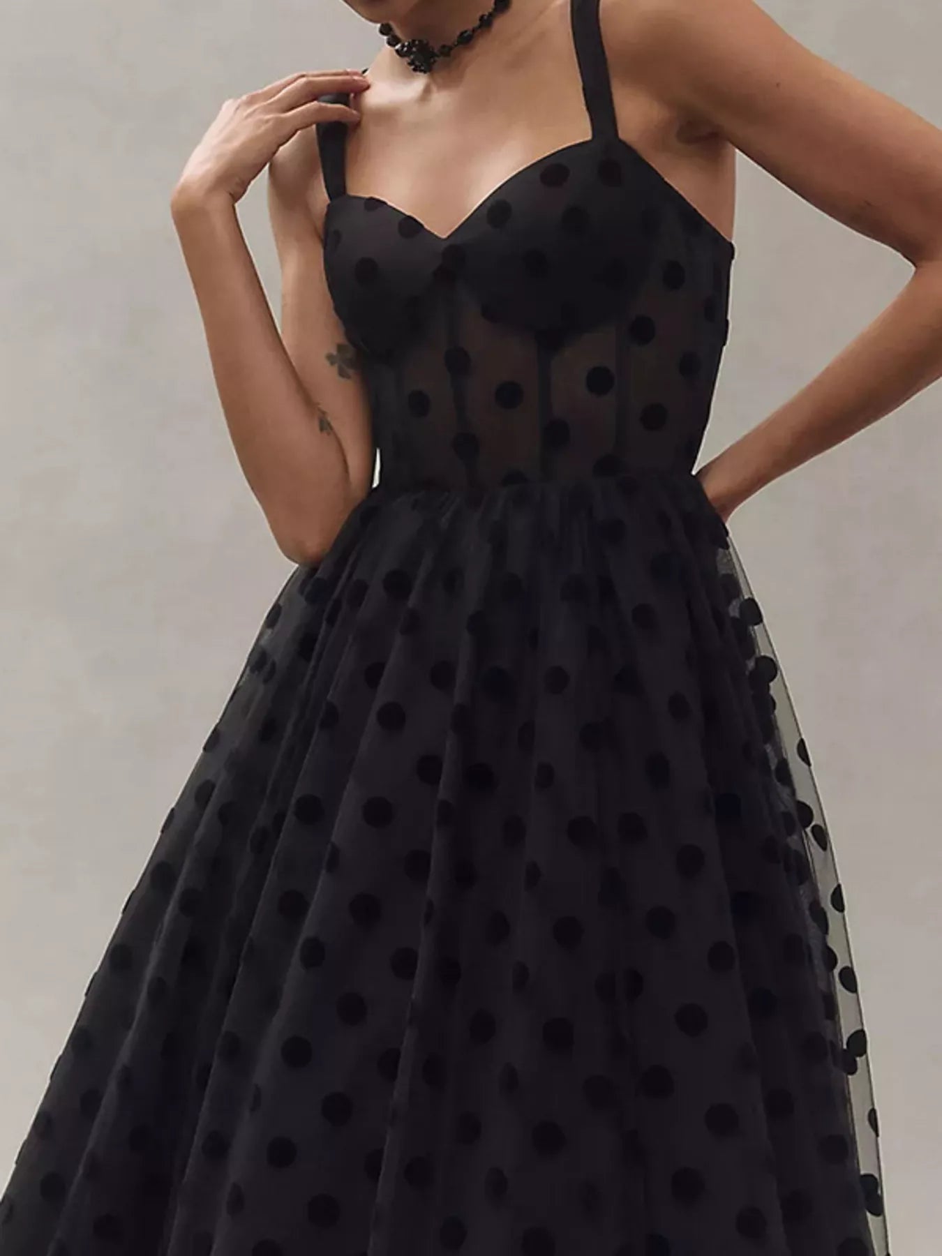 Polka Dot Tulle Sleeveless Midi Dress - Girly Tea