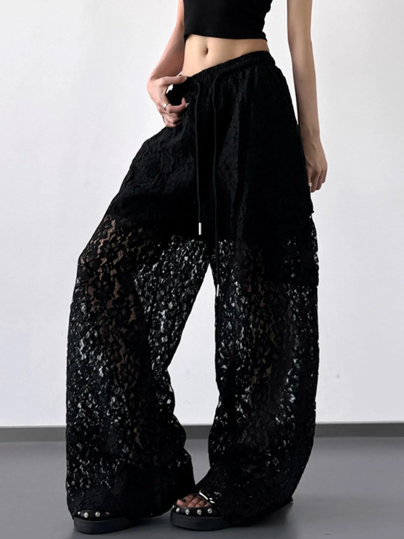 Lace Wide Leg Pants - Girly Tea