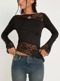 Asymmetrical Lace Trim Long Sleeve T-Shirt - Girly Tea