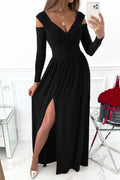 Slit Surplice Long Sleeve Maxi Dress - Girly Tea