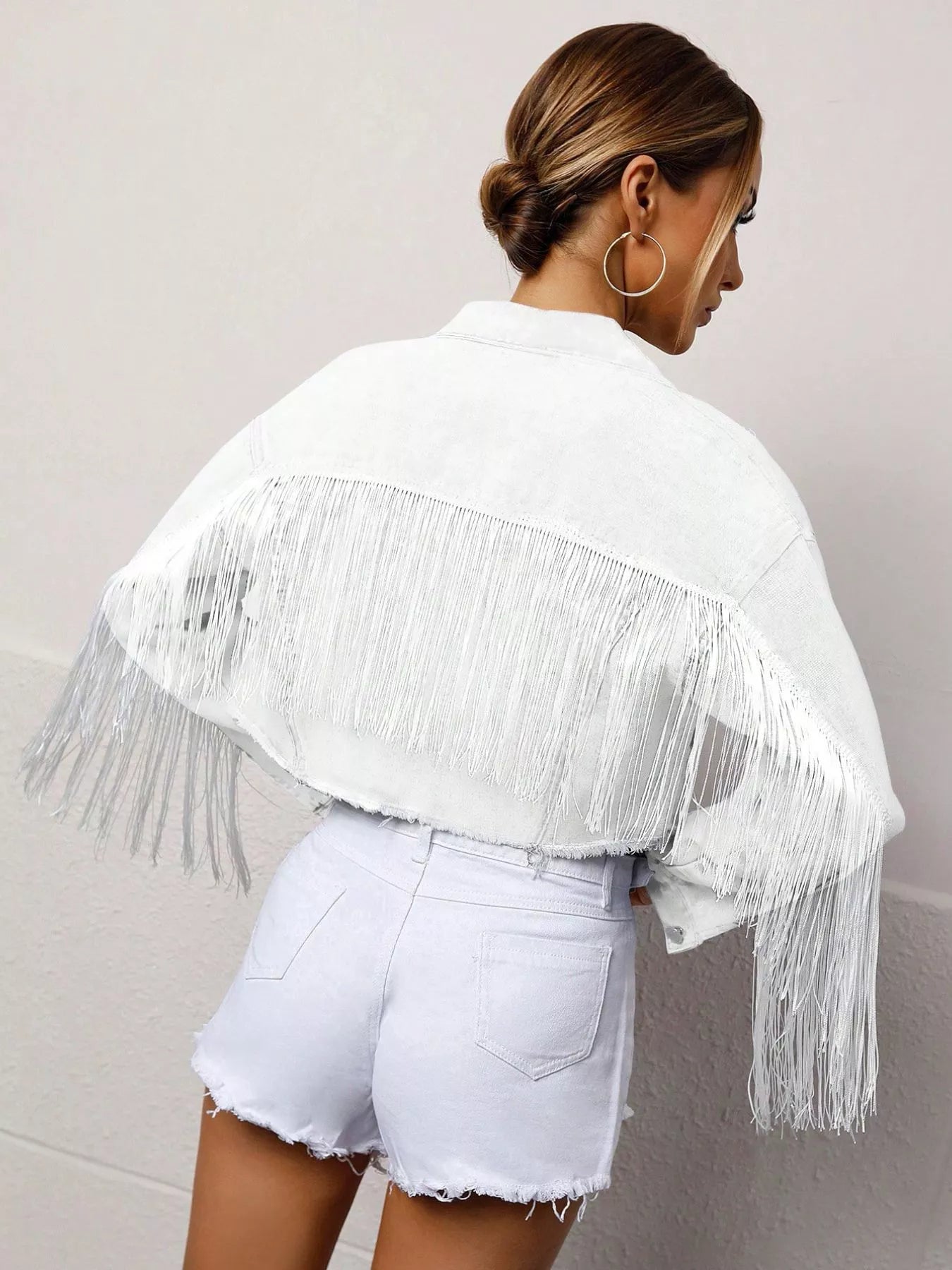 Fringed Cropped Denim Jacket - Girly Tea