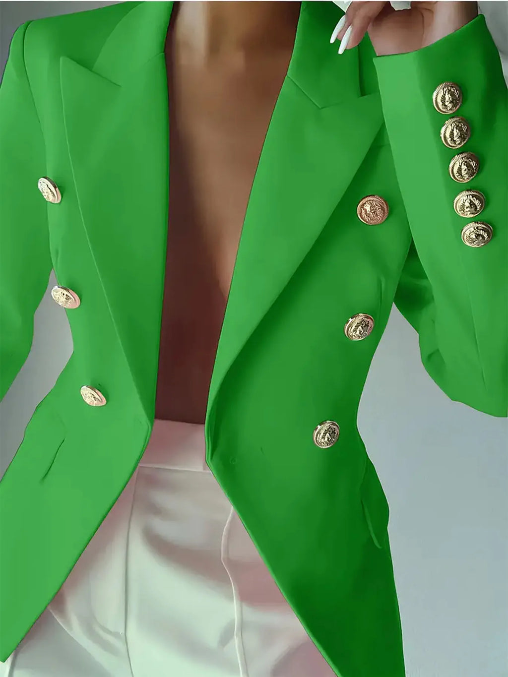 Decor Button Lapel Collar Blazer - Girly Tea