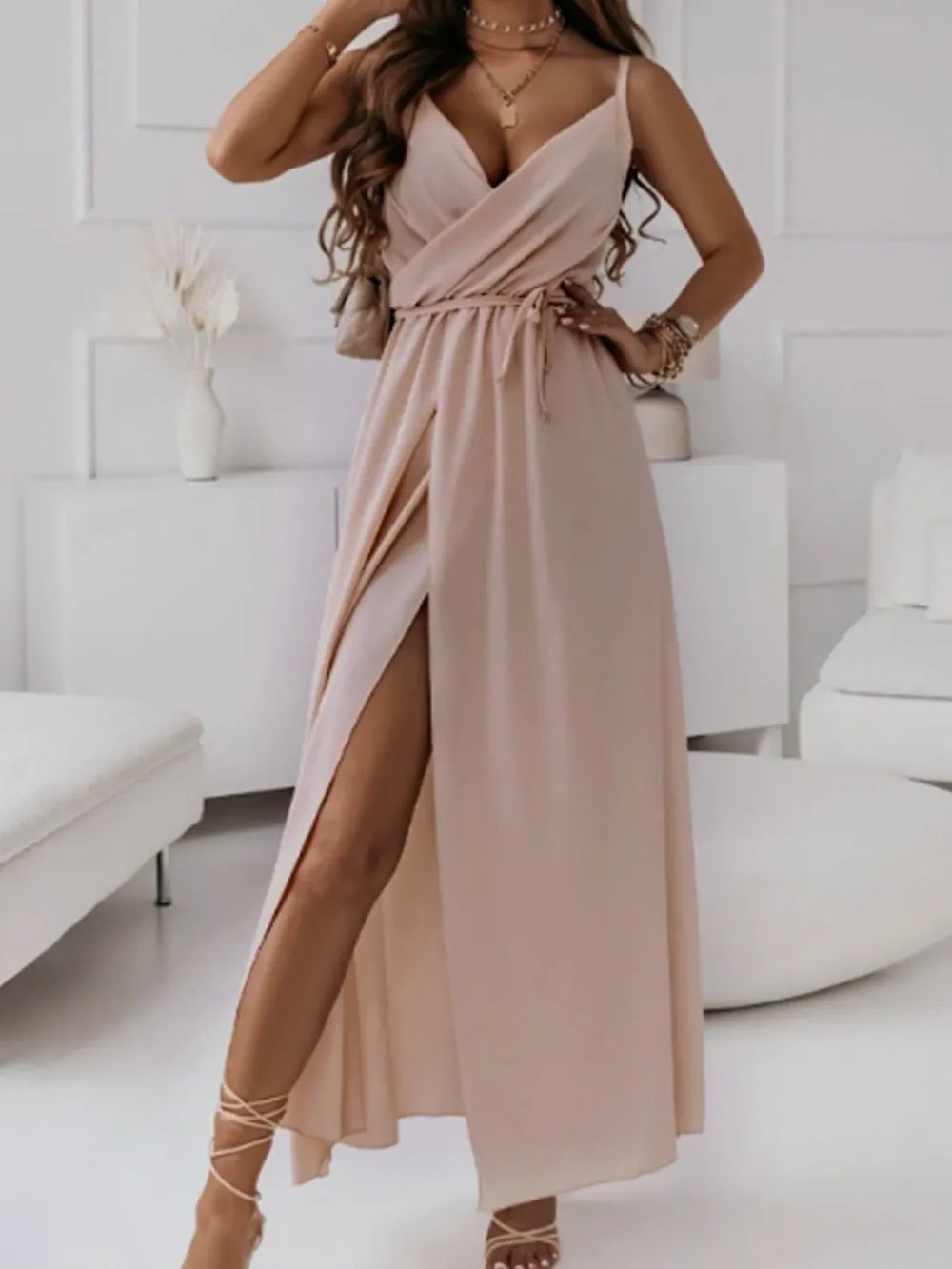 Honey Tied Surplice Sleeveless Midi Cami Dress - Girly Tea