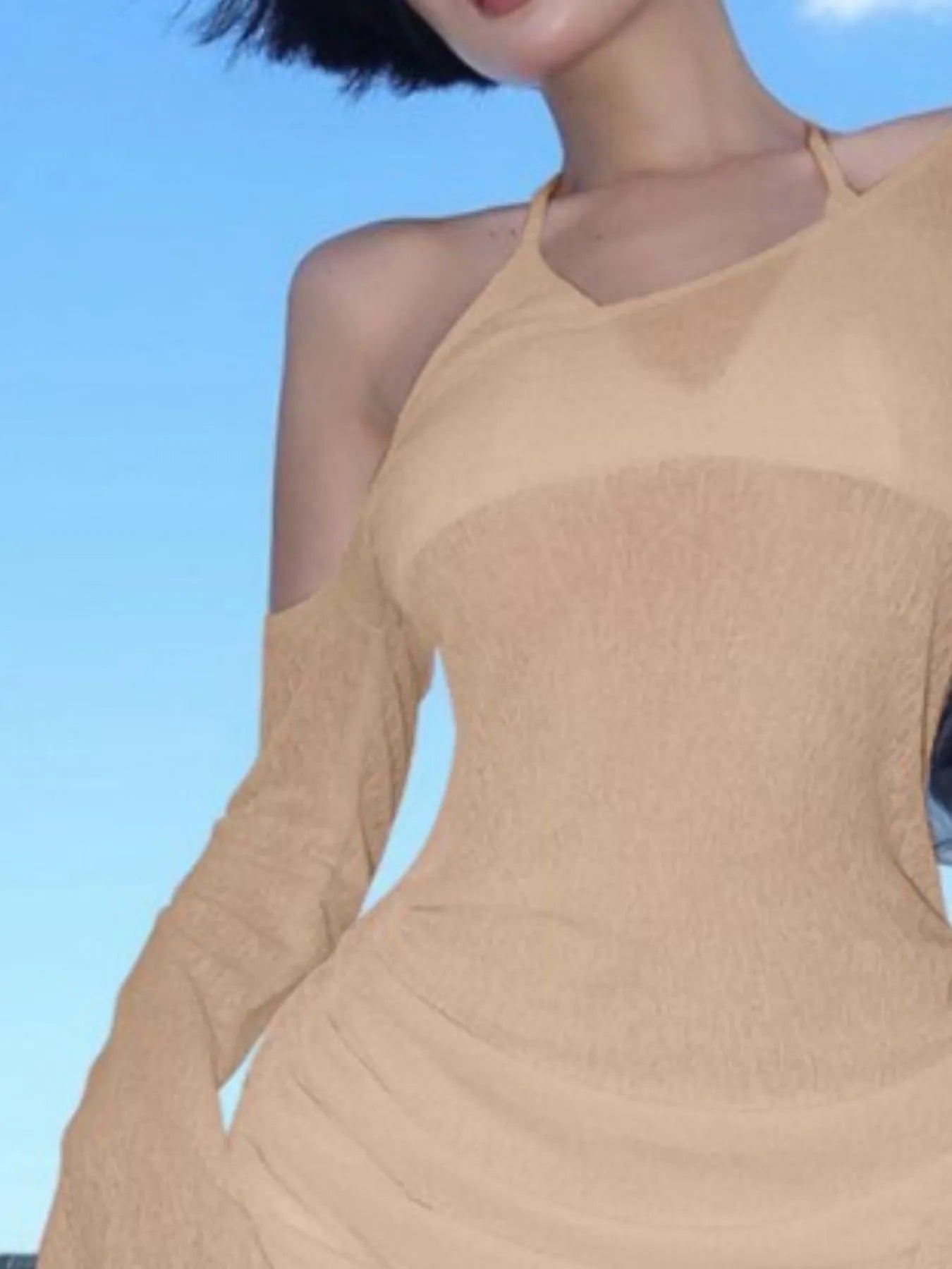 One-Shoulder Bell Sleeve Ruched Mini Cover-Up Dress - Girly Tea