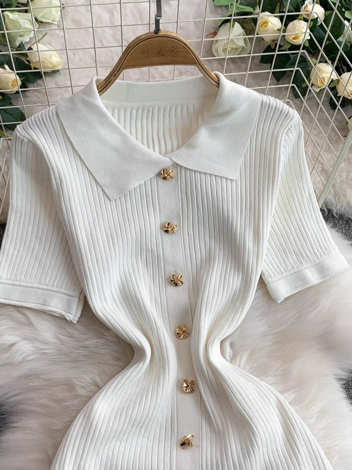 Button Front Ribbed Knit Midi Dress - Girly Tea