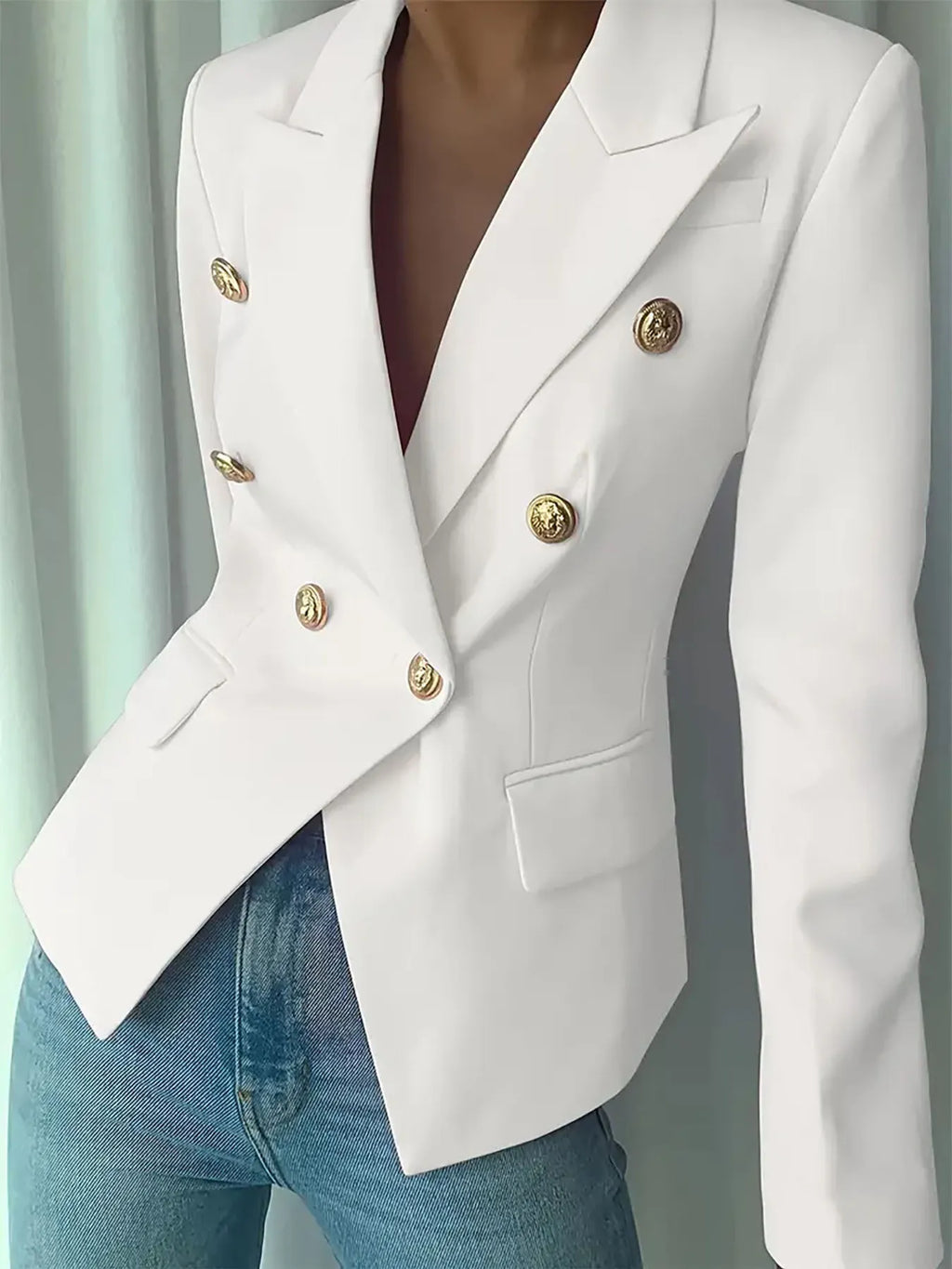 Decor Button Lapel Collar Blazer - Girly Tea