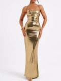 Ruched Halter Neck Maxi Dress - Girly Tea