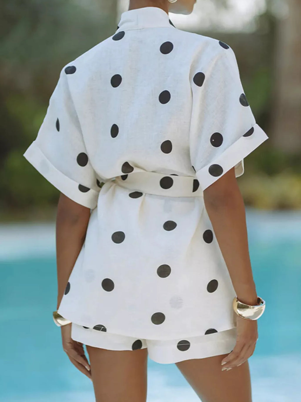 Polka Dot Tie Waist Top and Shorts Set - Girly Tea