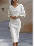 Cowl Neck Knit Bodycon Dress - Girly Tea