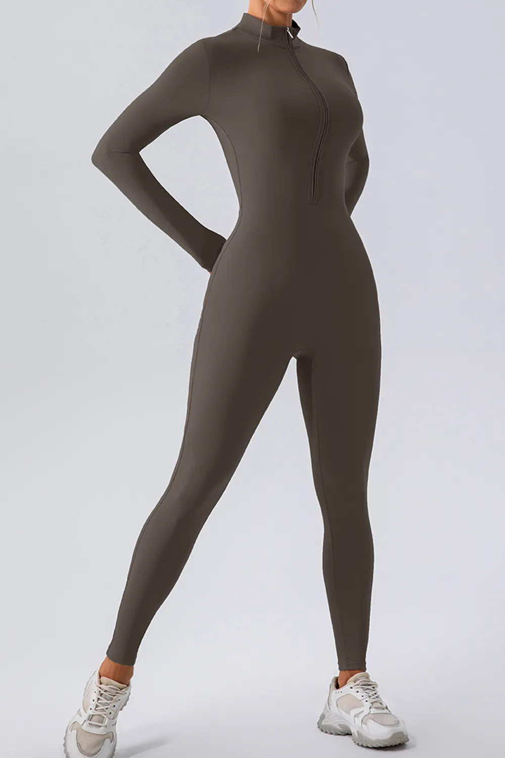 Half Zip Mock Neck Active Jumpsuit - Girly Tea